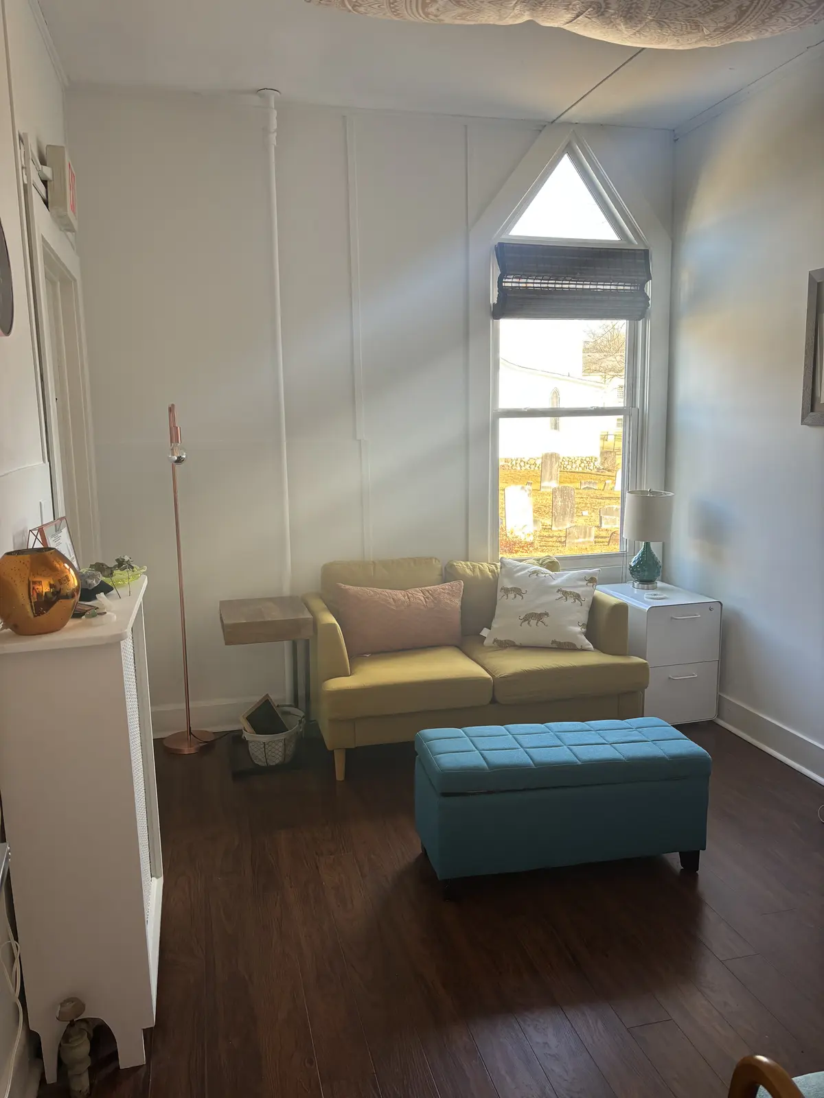 A calm waiting area with soft seating