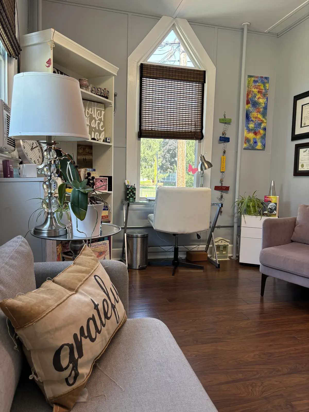 A cozy reading nook in the wellness studio